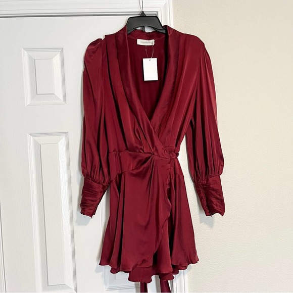 Zimmermann Dresses & Skirts - Zimmermann Berry Long Sleeve Wrap Mini Dress 3 (10) NWT